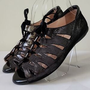 BeautiFeel Edyta Silver Black Metallic Suede Cut Out Lace-Up Shoe US 10.5 M09